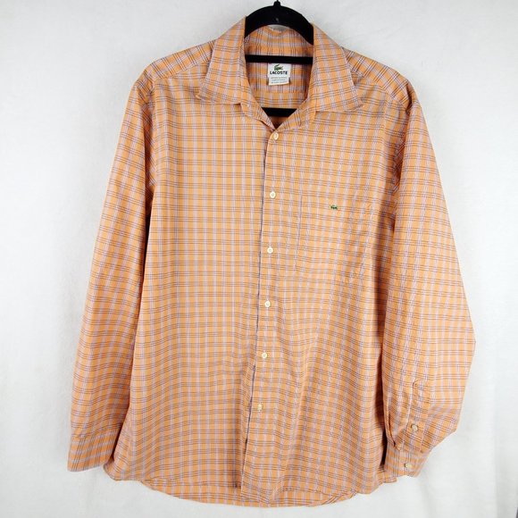 LACOSTE | Long Sleeve Orange White Button Down Shirt Size L - Picture 1 of 4